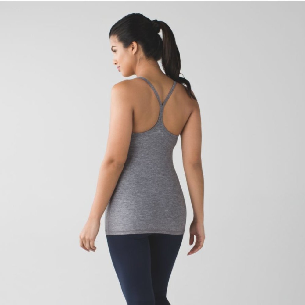 Lululemon Power Y Tank Top in Heathered Slate Light Grey Size 4 yoga racerback